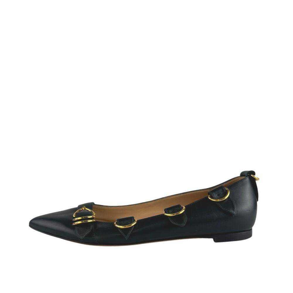 Gianvito Rossi Black Leather Pointed Toe Buckle Strap Slip On Ballet Flats US 10
